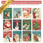 12 Pcs Vintage Christmas Wall Art Set 8x10 Unframed Retro Santa Reindeer Poster