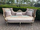 Sofa Set French Louis Xvi Pastel Beech Cane Damask Bergere 1940 Salon 7 Pc