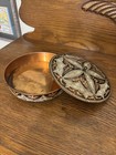 Vintage Turkish Artisan Engraved Copper Lidded Candy Dish Floral Silver Brown 6   