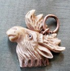 Gorgeous Antique Carved Moose Head Watch Fob Loyal Order Of Moose Big 1 5 8 