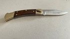 Buck 110usa Hunting Pocket Knife Ebony Wood Handle Plain Blade Lockback -great 