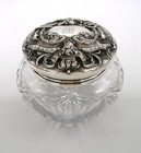 American Brilliant Cut Glass Powder Jar art Nouveau Sterling Silver Top - 53 Gms