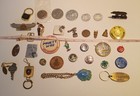 Vintage Junk Drawer Collectibles Lot  Tokens  Keychains  Pins  Bracelet And More