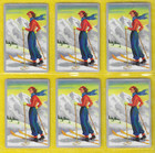 Swap Lot 6 A Vintage Painting On Winter Playing Cards Skiing 1940s Near Mint