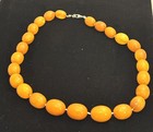 Vintage Egg Yolk Amber Graduated Handknotted 25 Oval Beads 19    Necklace 44g