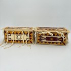 Arapaho Parfleche Boxes Pair Handpainted 12x8x4 Yellow Maroon Brown Geometric