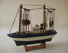 Vintage Hand Made Wooden Fishing Boat Model On Stand - Nautical Decor - 8  Long