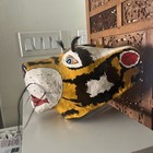 Vintage Paper Mache Tiger Mask Animal Folk Art Primitive Real Hair Whisker Brows