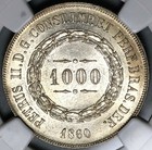 1860 Ngc Ms 64 Brazil 1000 Reis Silver Coin  22011802c 