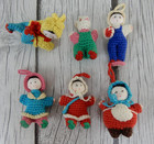 Set Of 6 Vintage 1960s Mini Amigurumi Crochet 2  Dolls With Silk Faces   b