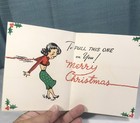 Vintage 1940s Christmas Card Unused Cat Unraveling Girl   s Sweater