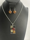 Silver Tone Necklace  Earrings   Bracelet Set With Multicolor Resin Stones