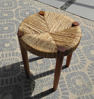 Vintage Mid Century Charlotte Perriand 4 Legged Teak Wood   Woven Rush 18  Stool