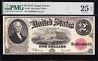 Very Nice Bold   Crisp Vf  1917  2  bracelet  Us Legal Tender Note  Pmg 25 Epq 