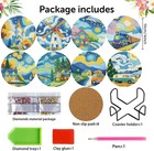 8 Pcs Landscape Diamond Art Coasters Kits With Holder Starry Sky Diamond Paintin