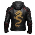 Men   s Handmade Black Leather Dragon Bomber Jacket Embroidered Tactical Techwear