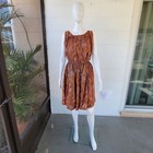 Vintage 1960 s Sleeveless Midi Dress Abstract Brown Print Women Size 10