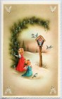 Vintage Pixie Angels Creche Christmas Greeting Card Mid Century Mod Baby Jesus