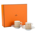 Hermes Mosaique Au 24 Pair Of Demitasse Cup   Saucer Gold Espresso Coffee W box
