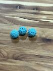 Carved Vintage Chinese Shou Symbol Turquoise Bead  Lot Of 3