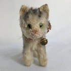 Vtg Steiff Tabby Standing Cat Mohair Green Glass Eyes Bell Ribbon Us Zone