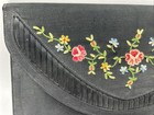 Vintage Black Floral Embroidered Clutch Purse Chunn Paris France Slight Fade