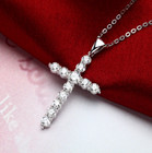 Women s 925 Sterling Silver Religious Cross Cz Pendant 18  Necklace Gift Box I85