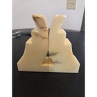 Vintage Italian Hand Carved Alabaster Bookends Art Deco Stepped Geometric Stone