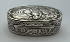 Antique 800 Silver Repousse Cherubs Putti Oval Hinged Pill Snuff Trinket Box