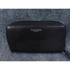 Coach Wristlet Black Leather Zip Around Wallet Card Holder Pouch New York
