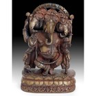 Vintage Hindu Three Headed Ganesha Elephant God Trimukha Ganapati Bronze Statue