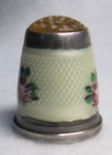  1025 White Enamel roses   Yellow Crown Sterling Silver German Thimble  size 6 