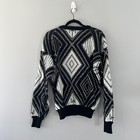 Vintage 80s Impact Diamond Knit Sweater Black White Leather Patch Size Medium