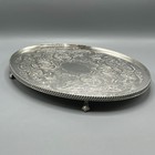Vintage Silver Plated Footed Cocktail Tray English Drinks Ball   Claw Feet