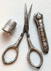 Very Nice French Antique Silver Sewing Set Case Box 3 Items