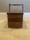 Vintage Sewing Box Wood 3 Tier Accordion W  Legs Poland Dovetailed Basket Rare