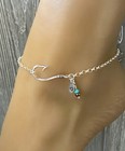 Sterling Silver Turquoise Fish Hook Ankle Bracelet Adjustable Anklet
