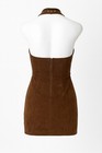 Brown Suede Hand Beaded Halter Dress Size Xs