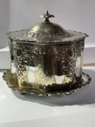 Ornate Antique Silverplate Biscuit Box  Oval Engraved W hinged Lid