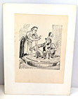 Vintage World War Cartoon Lithograph Art 1940s Cartoon Mount On Board  7 0 X9 5