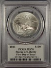 2023  100 Platinum American Eagle 1 Oz Pcgs Ms70 Statue Of Liberty Fdoi Hall Sig