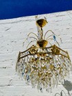 Vintage Tiered Crystal Chandelier  Brass French Style Basket Light  22 X 13  