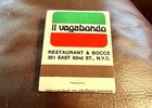 Il Vagabondo Restaurant   Bocce  New York City  Full Unstruck Matchbook