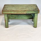 Primitive Small Wooden Footstool Bench Riser Green Chippy Paint Crazing Rustic