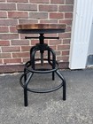 Industrial Bar Stool Swivel Round Wood Seat Black Metal Frame Counter Height