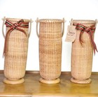 Vintage Nantucket Style Set Of 3 Woven Basket Wine Bottle Holders Tall Cylinder 