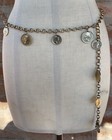 Vintage Chunky Gold Tone Chain Belt Coin Medallions Boho Hip Waist Low Slung