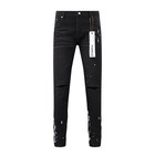 Black Purple Brand Men Splash-ink Denim Pants Distressed Slim Fit Jeans