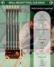 Wall Mount Pool Stick Holder - Billiards Pool Cue Rack Hardwood Pool Cue Set Hol