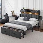 Full queen king Size Upholstered Platform Bed Frame With Storage Headboard   Led